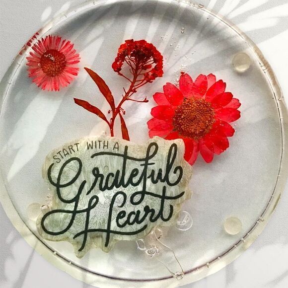 Flower Coasters Red Pink Inspirational “Start With A Grateful Heart” - Picture 2 of 3